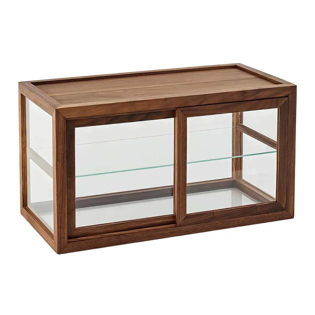 Rustic Brown Small Rectangular Wood Display Cabinet Image - 5