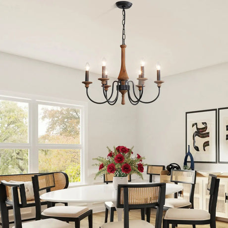 Rustic Candle Black Branch Wood Dining Room Chandelier Image - 1