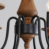 Rustic Candle Black Branch Wood Dining Room Chandelier Image - 10