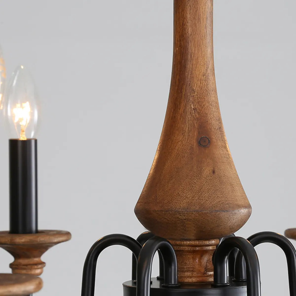 Rustic Candle Black Branch Wood Dining Room Chandelier Image - 12