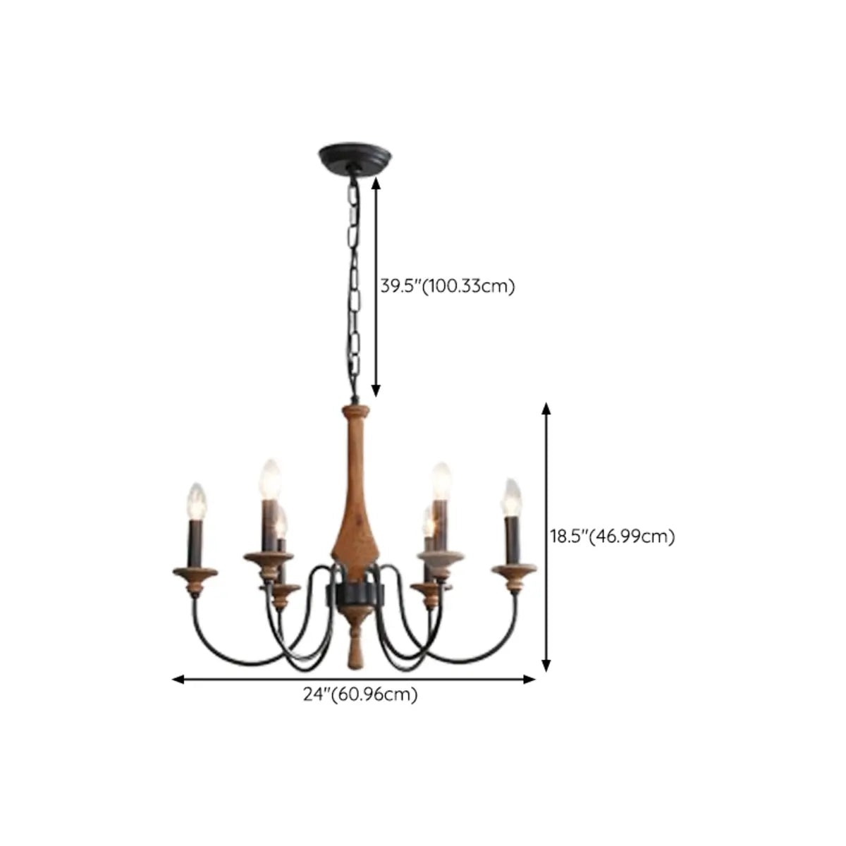 Rustic Candle Black Branch Wood Dining Room Chandelier 