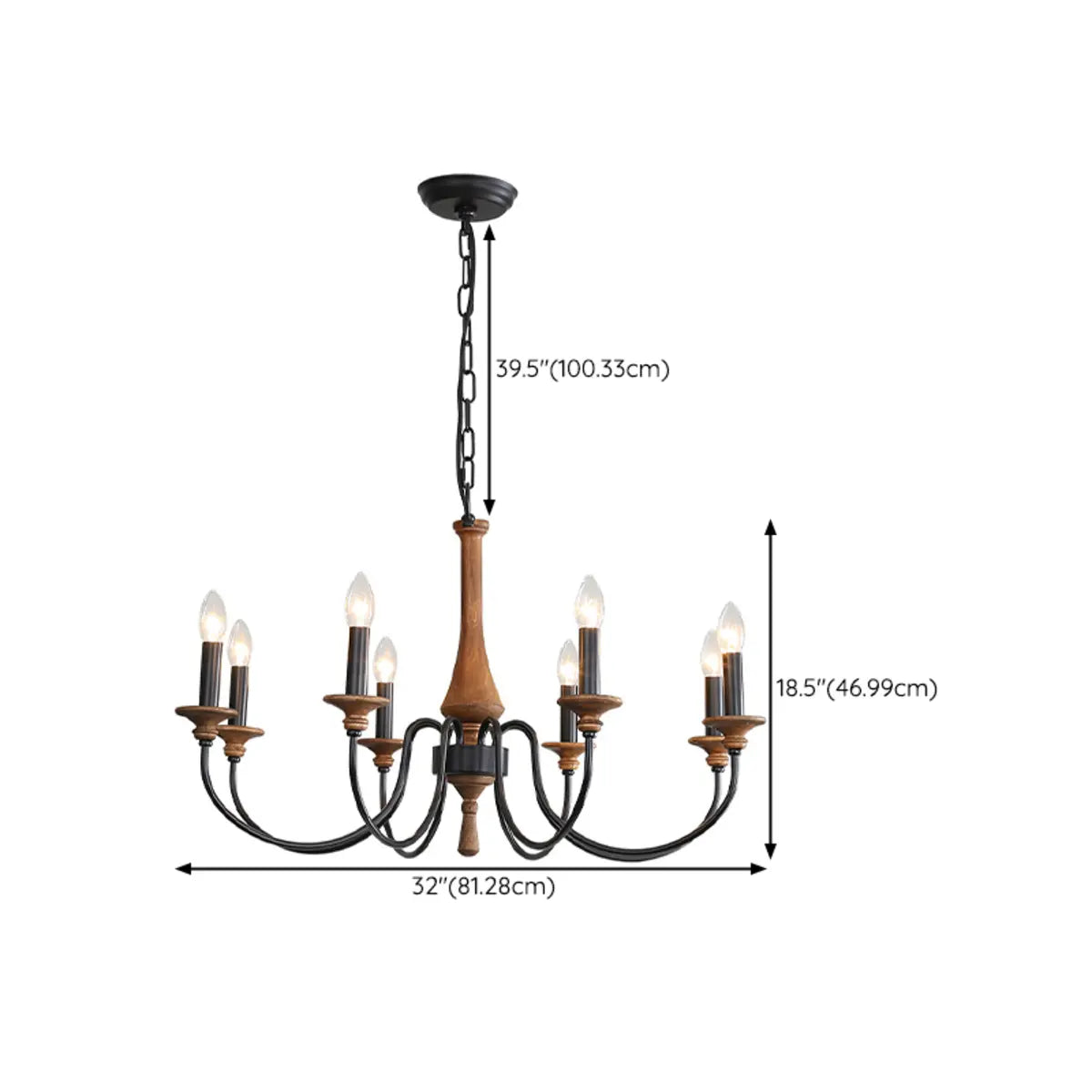 Rustic Candle Black Branch Wood Dining Room Chandelier Image - 14