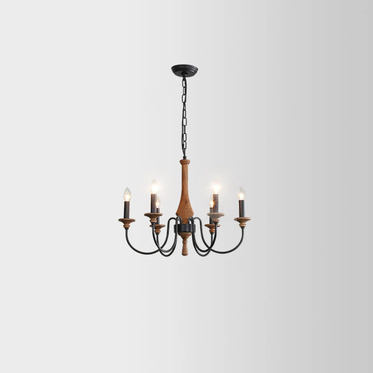 Rustic Candle Black Branch Wood Dining Room Chandelier Image - 2