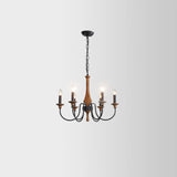 Rustic Candle Black Branch Wood Dining Room Chandelier Image - 2