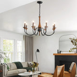 Rustic Candle Black Branch Wood Dining Room Chandelier Image - 6