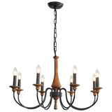 Rustic Candle Black Branch Wood Dining Room Chandelier Image - 7