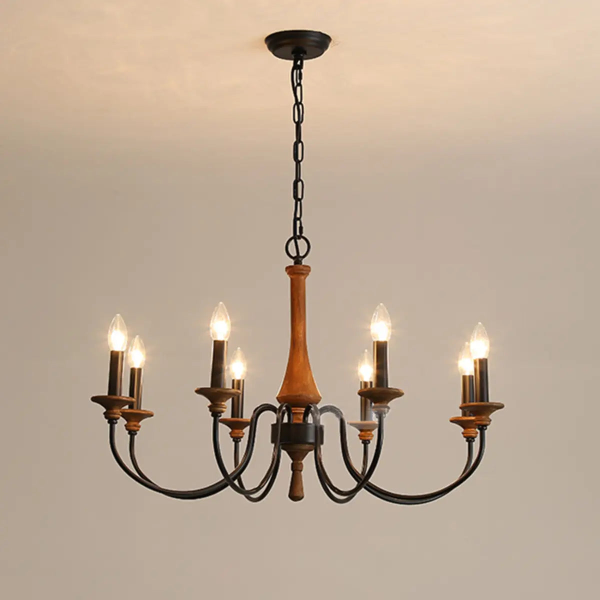 Rustic Candle Black Branch Wood Dining Room Chandelier Image - 8