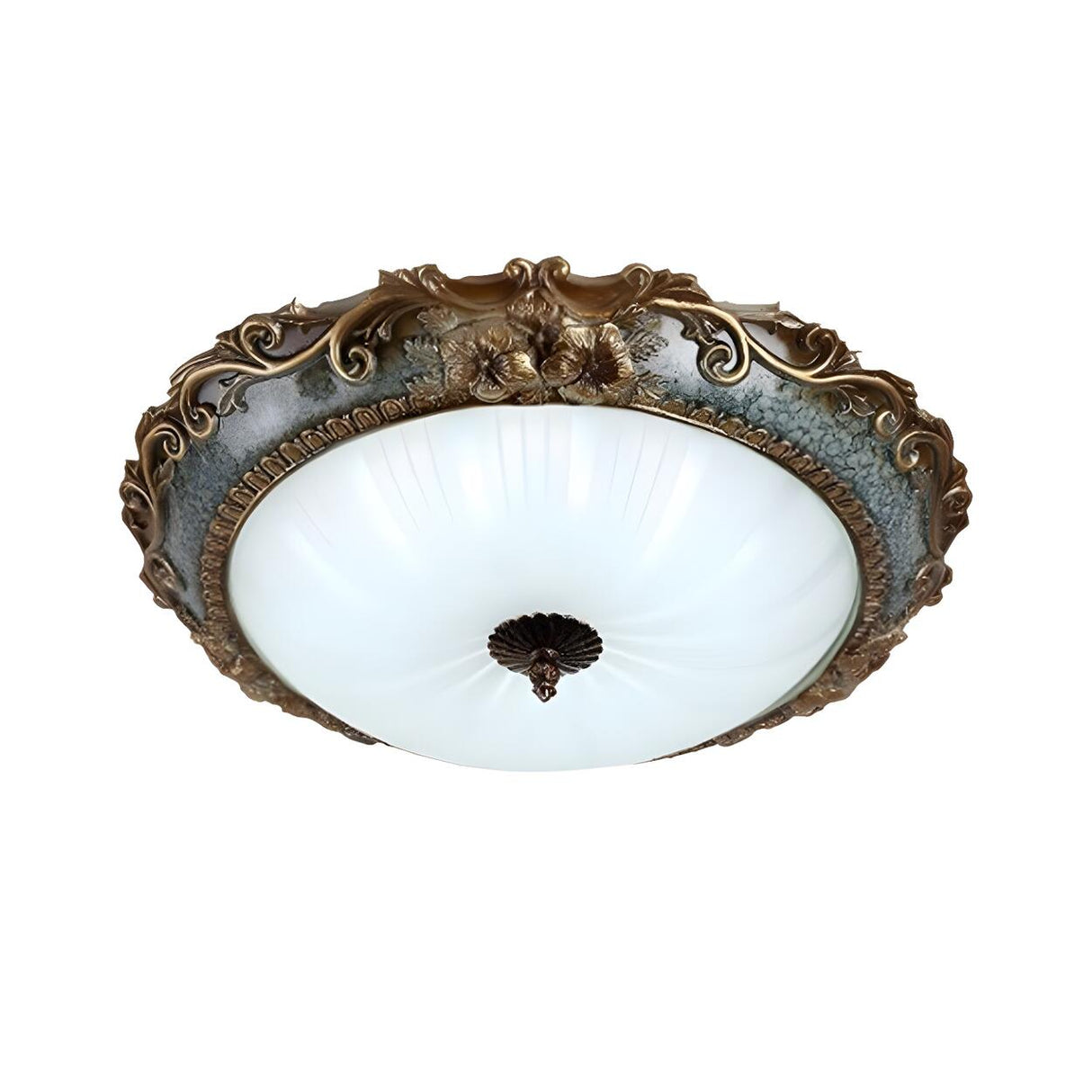 Rustic Carving Resin Bowl-Shaped Brass Flush Mount Lamp Image - 3