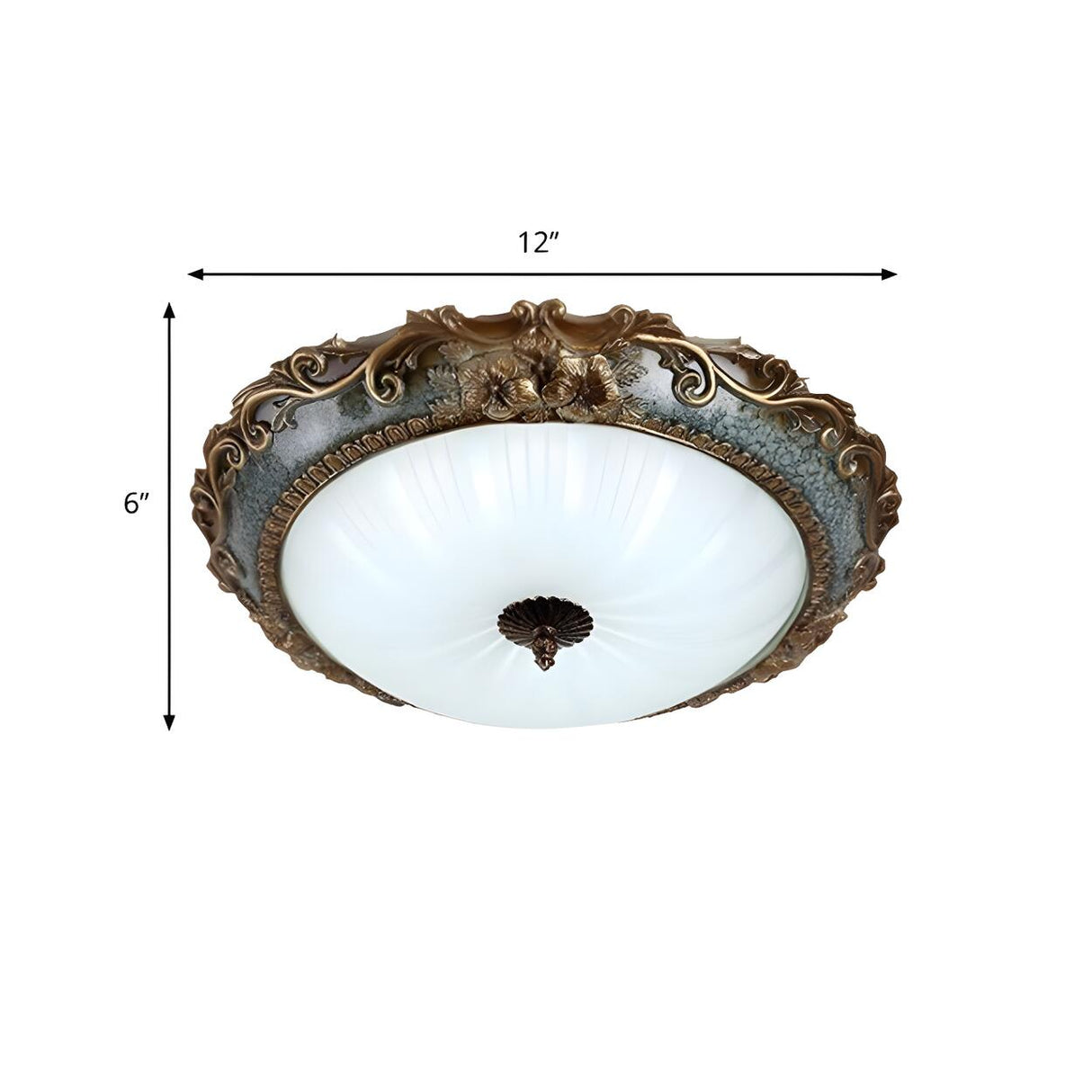 Rustic Carving Resin Bowl-Shaped Brass Flush Mount Lamp Image - 4