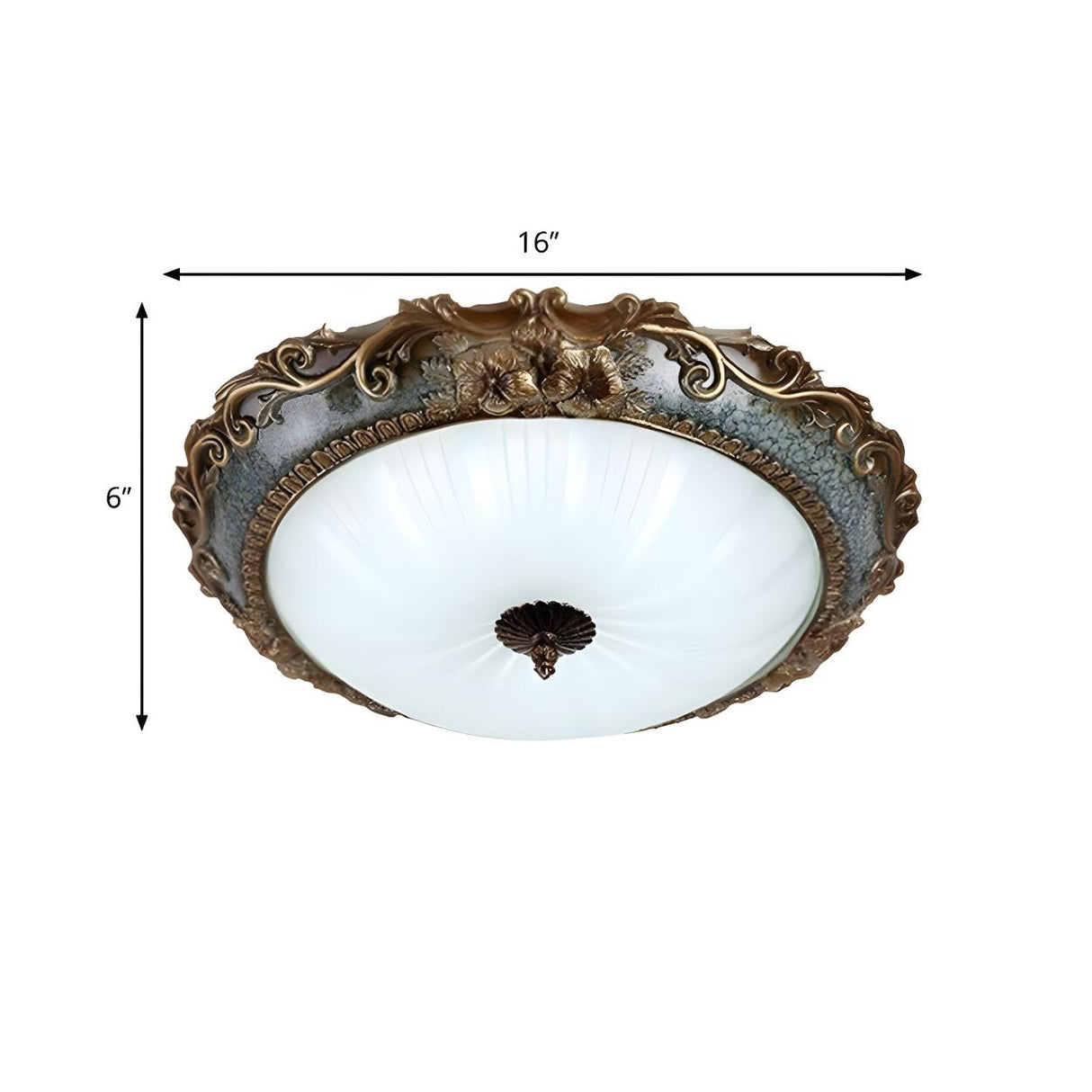 Rustic Carving Resin Bowl-Shaped Brass Flush Mount Lamp Image - 5