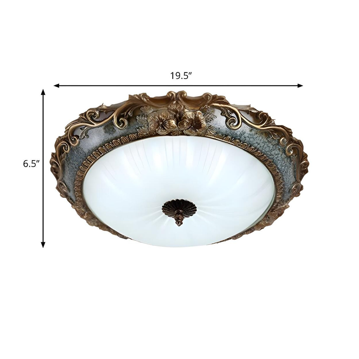 Rustic Carving Resin Bowl-Shaped Brass Flush Mount Lamp Image - 6