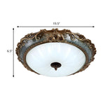 Rustic Carving Resin Bowl-Shaped Brass Flush Mount Lamp Image - 6