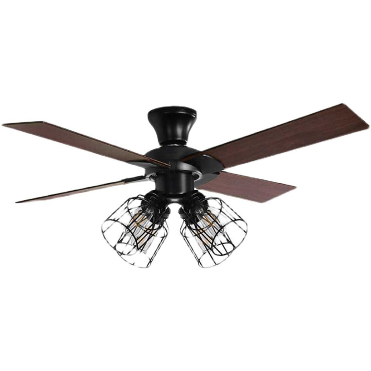 Rustic Casual Wood Flush Mount Caged Ceiling Fan Light Image - 7