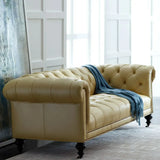 Rustic Chesterfield Yellow Rolled Arm Tufted Back Sofa Image - 1