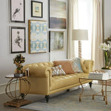 Rustic Chesterfield Yellow Rolled Arm Tufted Back Sofa Image - 3