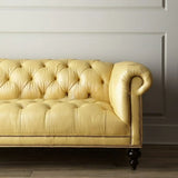 Rustic Chesterfield Yellow Rolled Arm Tufted Back Sofa Image - 4