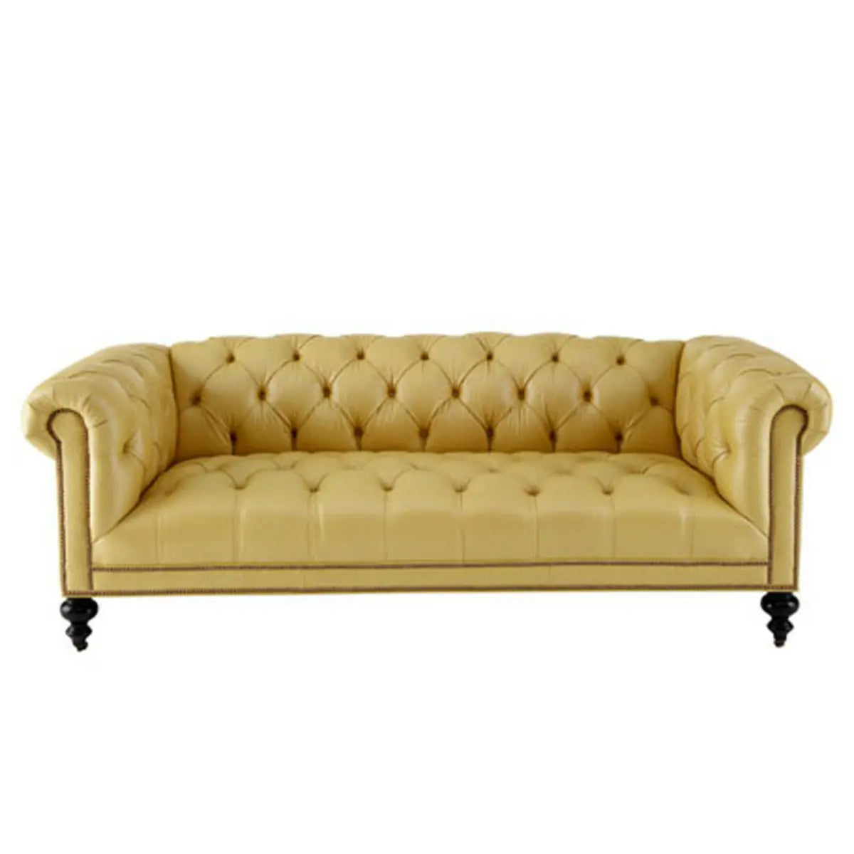 Rustic Chesterfield Yellow Rolled Arm Tufted Back Sofa Image - 5