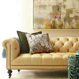 Rustic Chesterfield Yellow Rolled Arm Tufted Back Sofa Image - 6