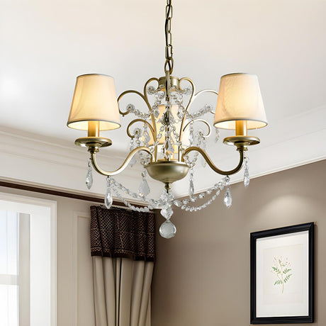 Rustic Classic Gold Crystal Fabric Barrel Chandelier Image - 1