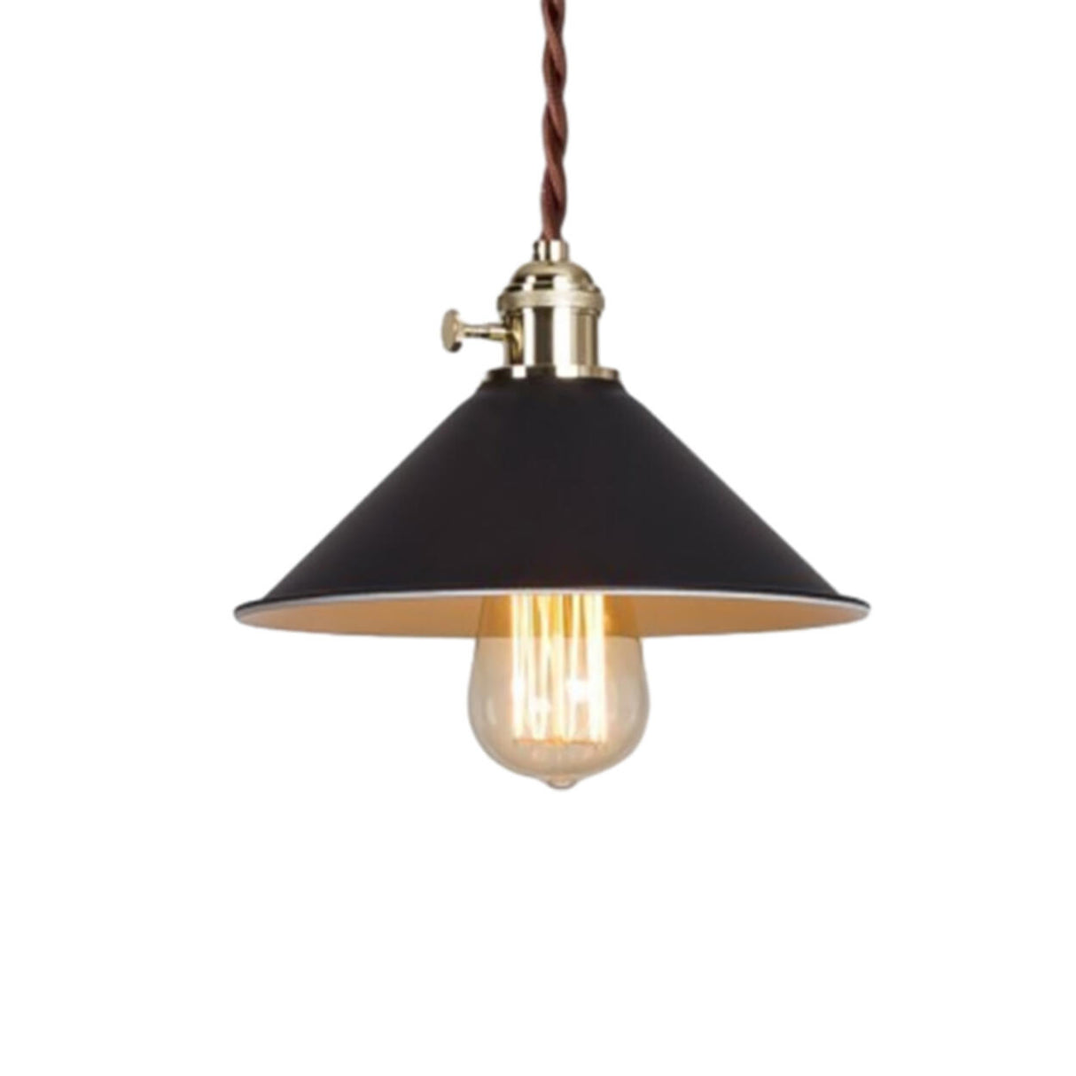 Rustic Cone Brass Pendant Light Adjustable Height Image - 10