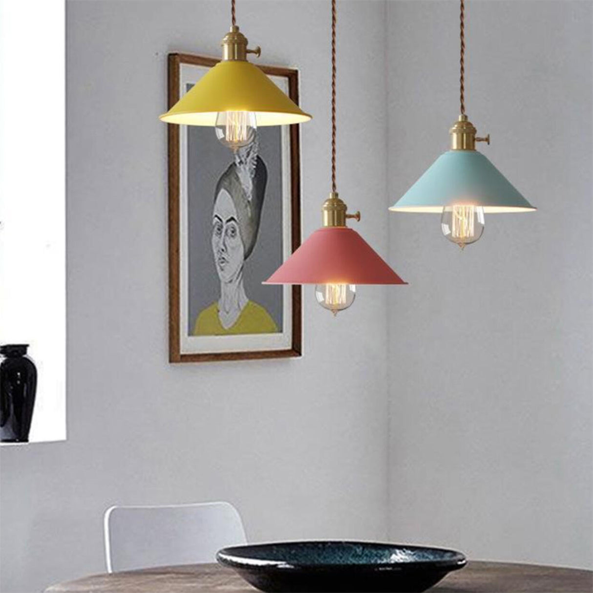 Rustic Cone Brass Pendant Light Adjustable Height Image - 17