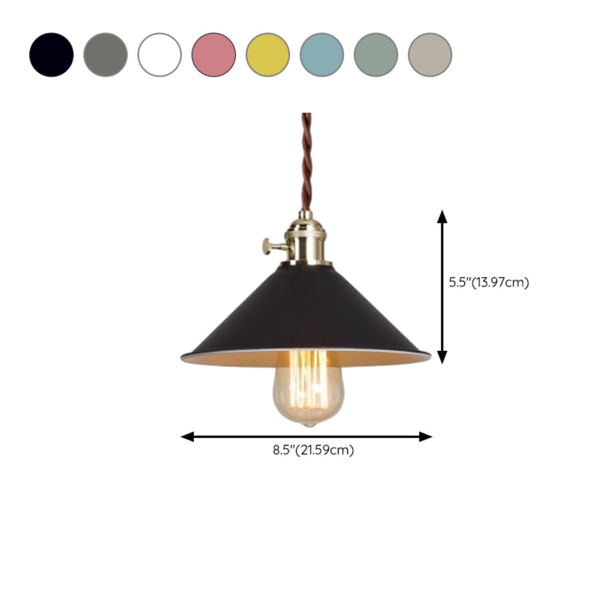 Rustic Cone Brass Pendant Light Adjustable Height 