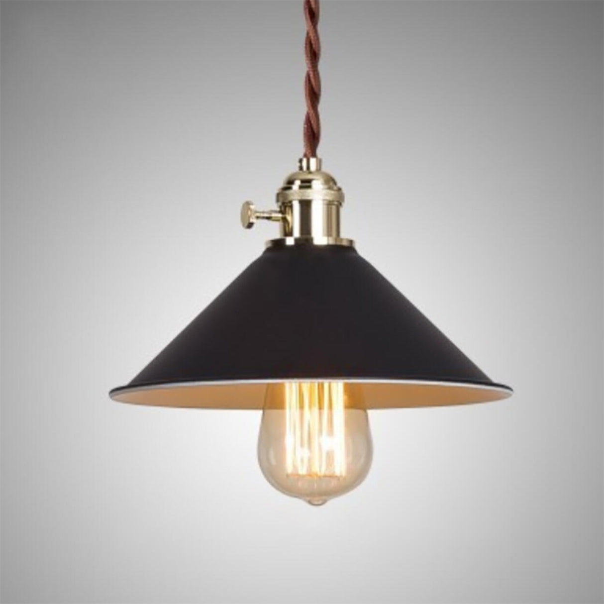 Rustic Cone Brass Pendant Light Adjustable Height Image - 2