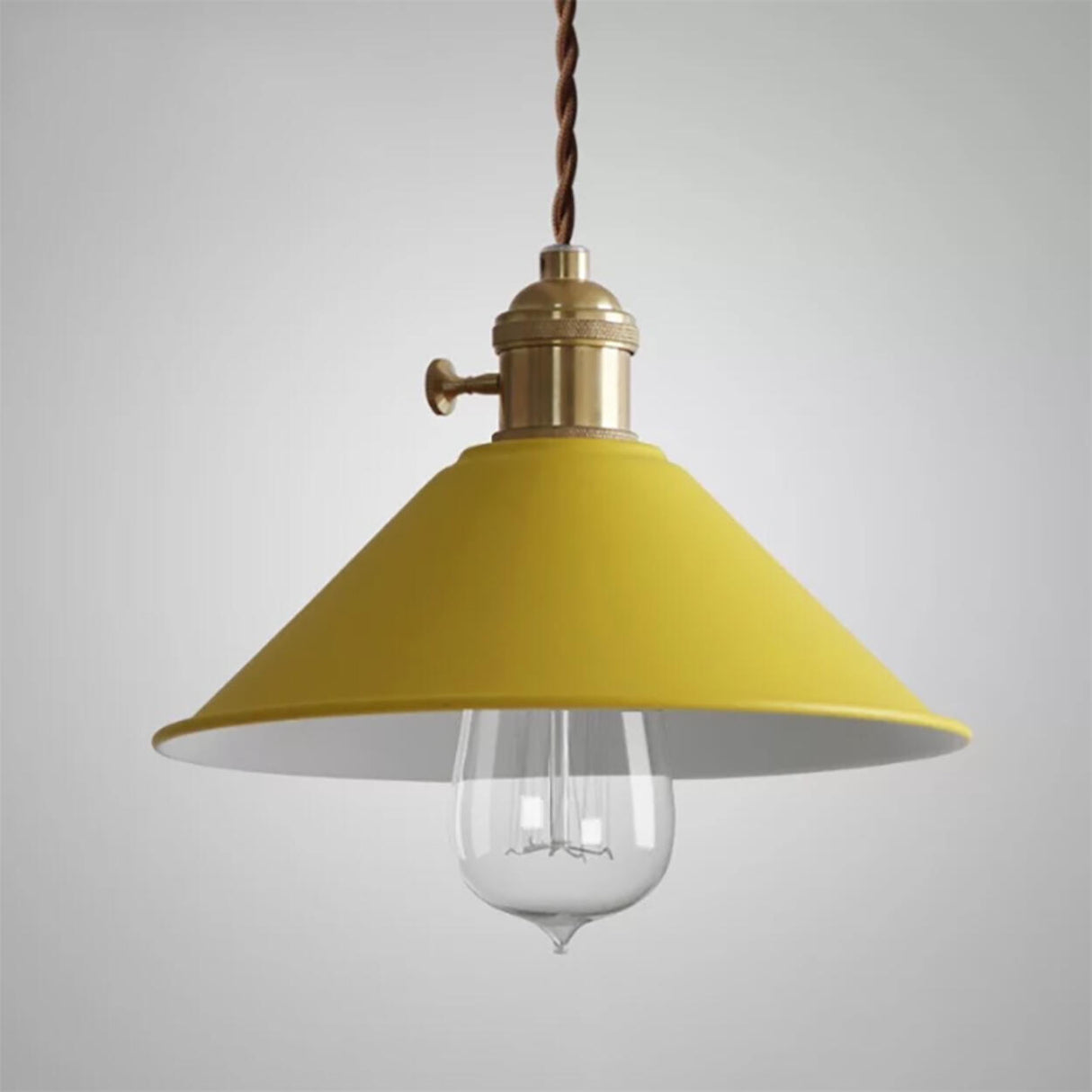 Rustic Cone Brass Pendant Light Adjustable Height Image - 9