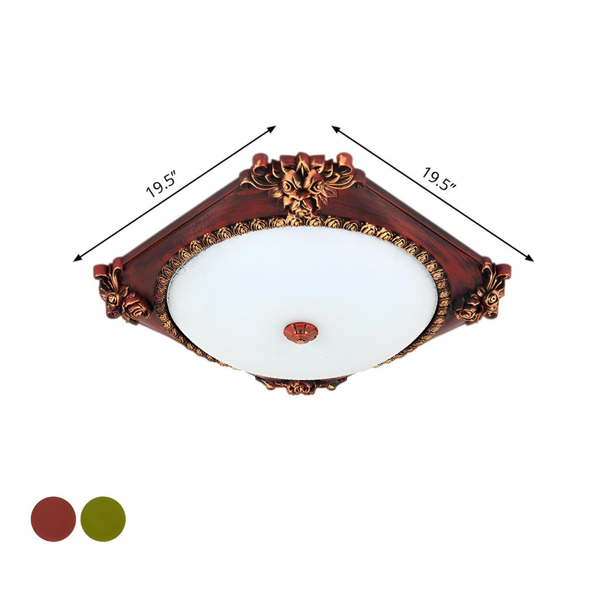 Rustic Copper Square Carving Glass Flush Mount Light Image - 4