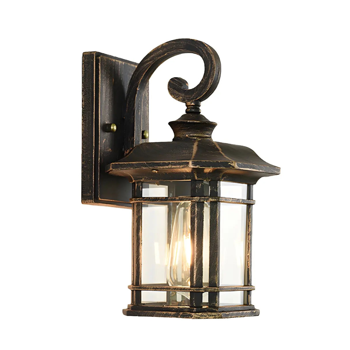 Rustic Curved and Square Exterior Lantern Wall Sconce Image - 7