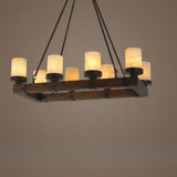 Rustic Cylindrical Alabaster Wooden Dining Room Chandelier Image - 8