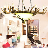 Rustic Deer Antler Glass Candle Living Room Chandelier Image - 2