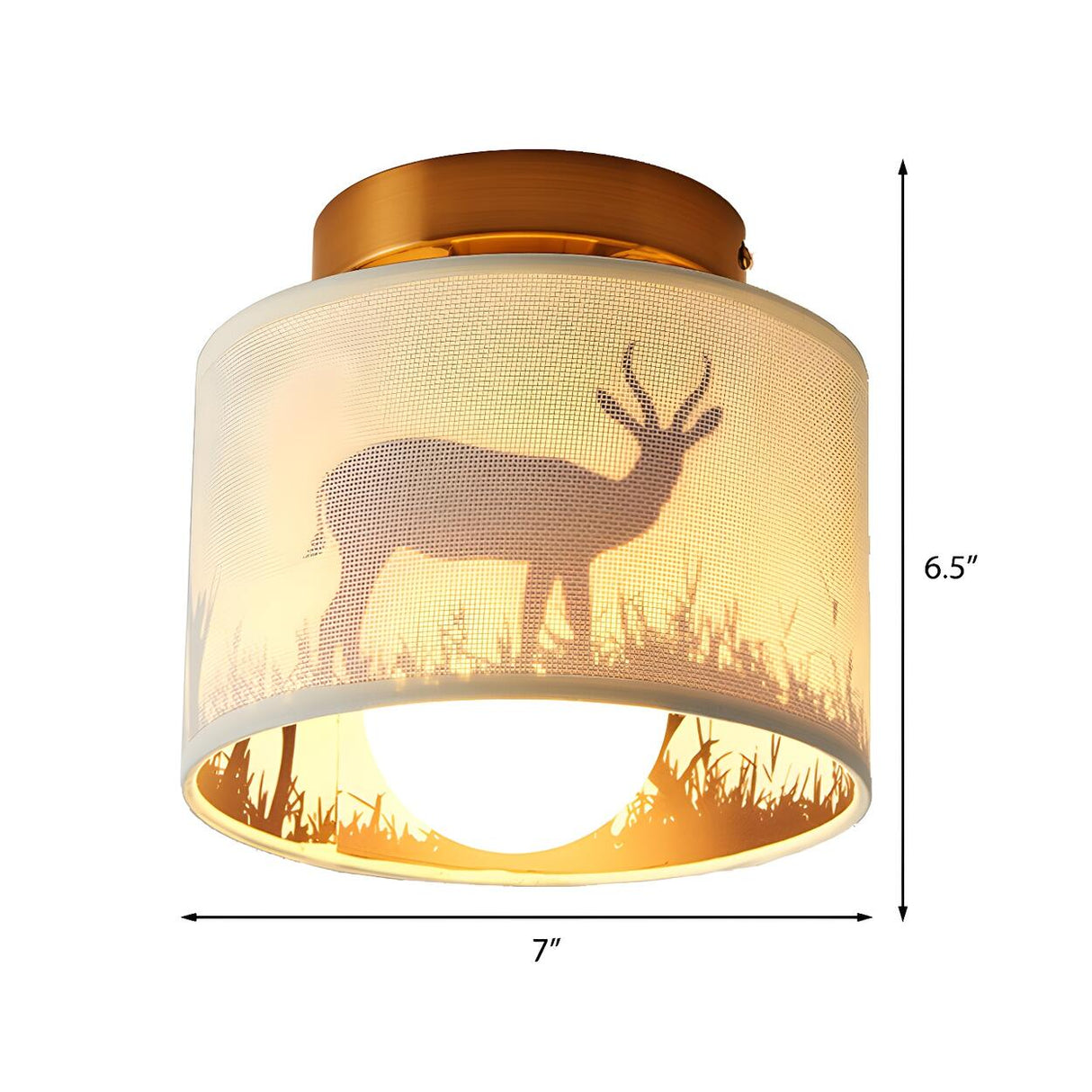 Rustic Deer Cylinder Fabric Semi-Flush Mount Light 