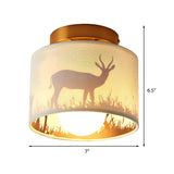 Rustic Deer Cylinder Fabric Semi-Flush Mount Light #size