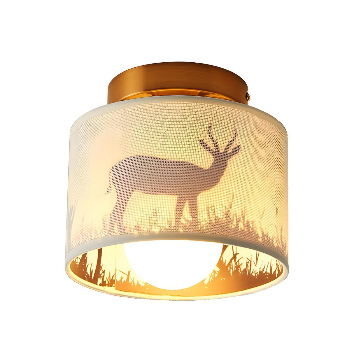 Rustic Deer Cylinder Fabric Semi-Flush Mount Light Image - 4