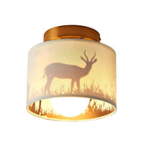 Rustic Deer Cylinder Fabric Semi-Flush Mount Light Image - 4