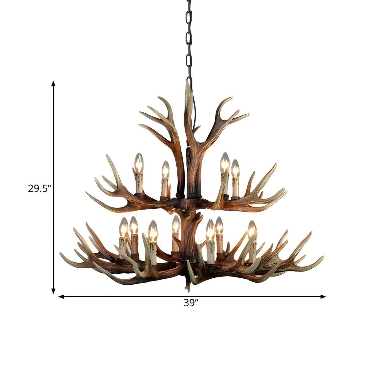 Rustic Dining Room Antler Resin Wood Candle Chandelier Image - 15