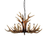 Rustic Dining Room Antler Resin Wood Candle Chandelier Image - 4