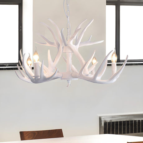 Rustic Dining Room White Resin Antler Chandelier Image - 2