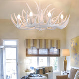 Rustic Dining Room White Resin Antler Chandelier Image - 5