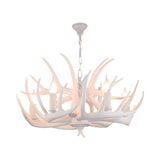 Rustic Dining Room White Resin Antler Chandelier Image - 6