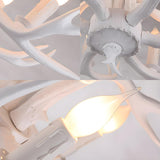 Rustic Dining Room White Resin Antler Chandelier Image - 9