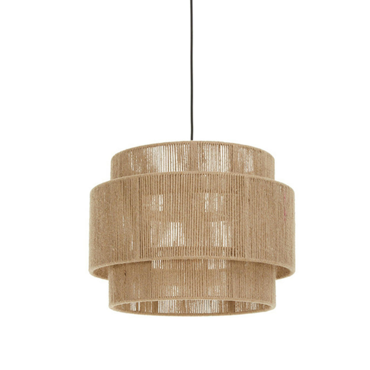 Rustic Double Layer Woven Rope Cylinder Pendant Light Image - 5