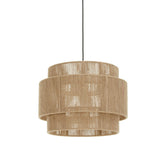 Rustic Double Layer Woven Rope Cylinder Pendant Light Image - 5