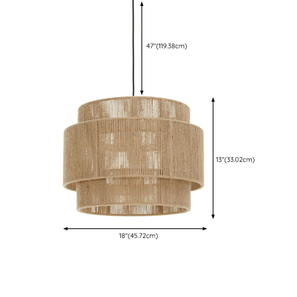 Rustic Double Layer Woven Rope Cylinder Pendant Light 