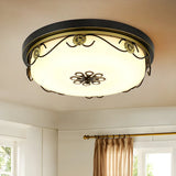 Rustic Drum Dimmable LED Flush Mount Ceiling Light Image - 2