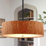 Rustic Drum Textured Fabric Adjustable Height Chandelier Image - 1