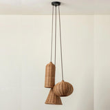 Rustic Eastern Cane Woven Rattan Pendant Light Set Image - 12