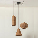 Rustic Eastern Cane Woven Rattan Pendant Light Set Image - 13