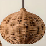 Rustic Eastern Cane Woven Rattan Pendant Light Set Image - 14